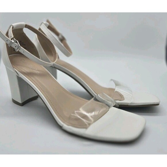 Sophia Taylor White Heels Clear Open Toe Style Lynn Sz 10 M 3" Heel Sandal Shoe - Picture 3 of 16